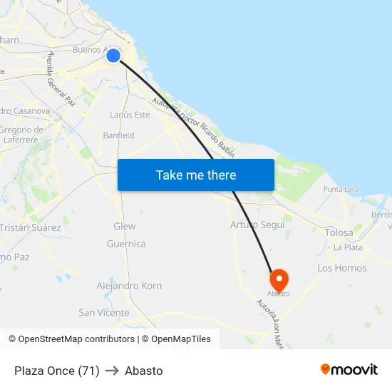 Plaza Once (71) to Abasto map