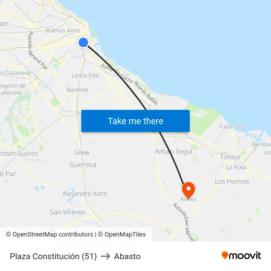 Plaza Constitución (51) to Abasto map