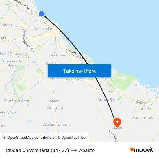 Ciudad Universitaria (34 - 37) to Abasto map