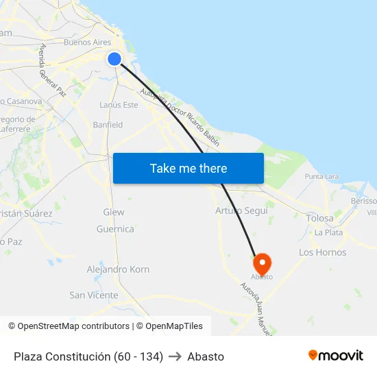 Plaza Constitución (60 - 134) to Abasto map