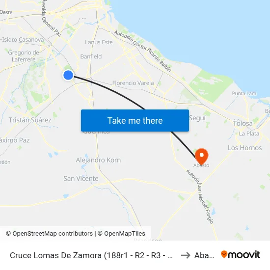 Cruce Lomas De Zamora (188r1 - R2 - R3 - 421 - 501) to Abasto map