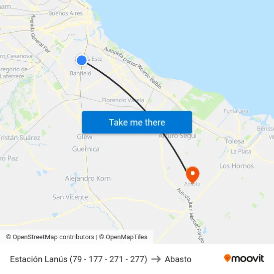 Estación Lanús (79 - 177 - 271 - 277) to Abasto map