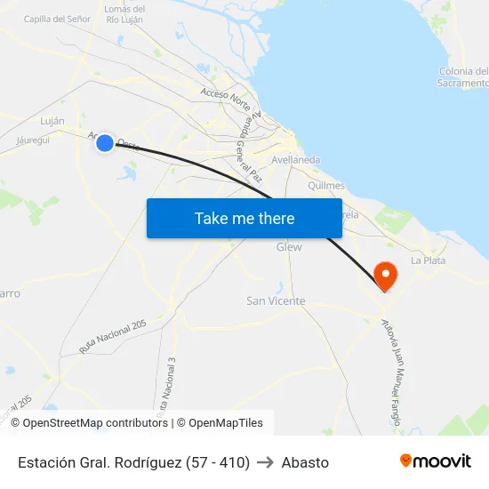 Estación Gral. Rodríguez (57 - 410) to Abasto map