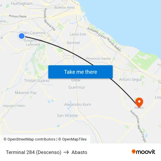 Terminal 284 (Descenso) to Abasto map