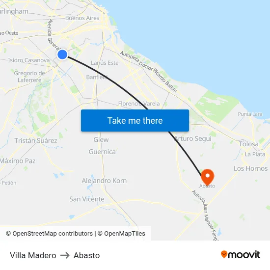 Villa Madero to Abasto map
