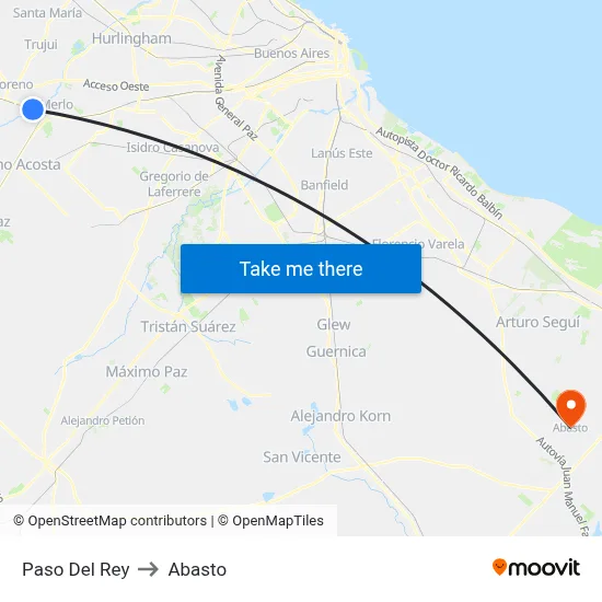 Paso Del Rey to Abasto map