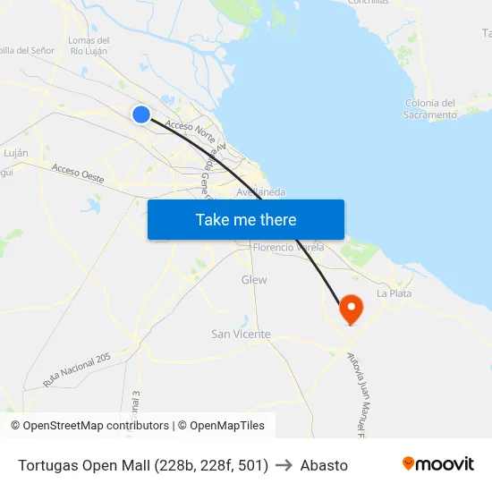 Tortugas Open Mall (228b, 228f, 501) to Abasto map