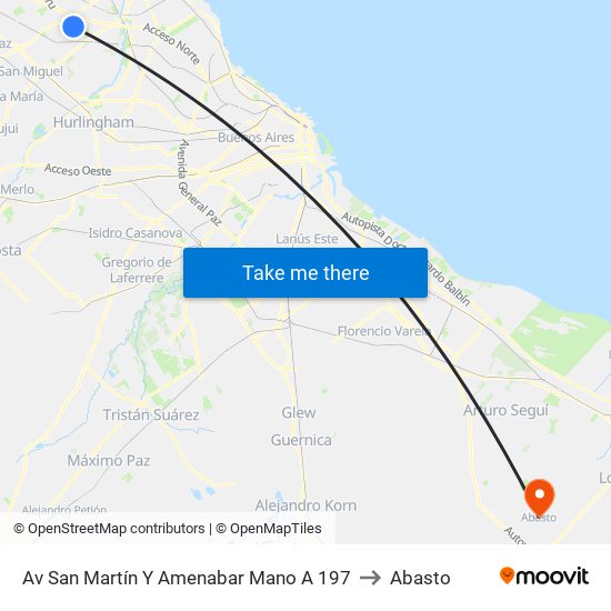 Av San Martín Y Amenabar Mano A 197 to Abasto map