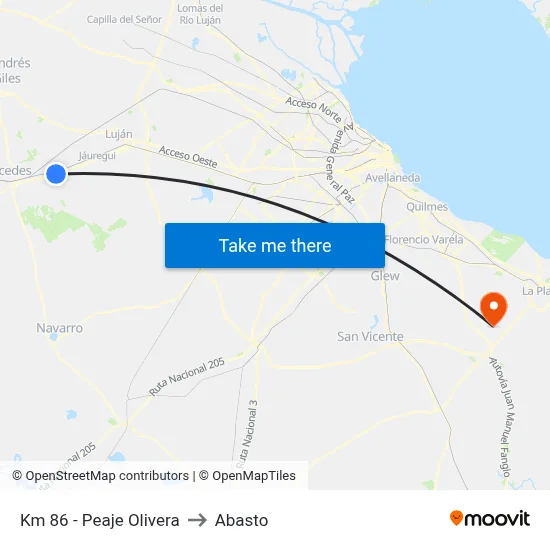 Km 86 - Peaje Olivera to Abasto map