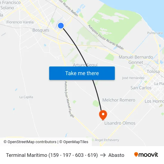 Terminal Marítimo (159 - 197 - 603 - 619) to Abasto map