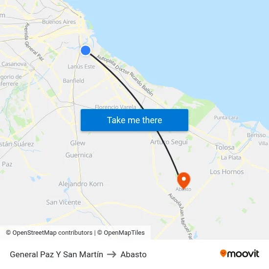 General Paz Y San Martín to Abasto map