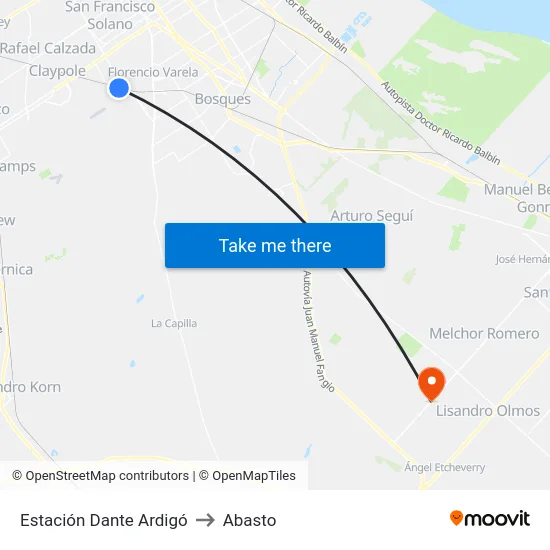 Estación Dante Ardigó to Abasto map