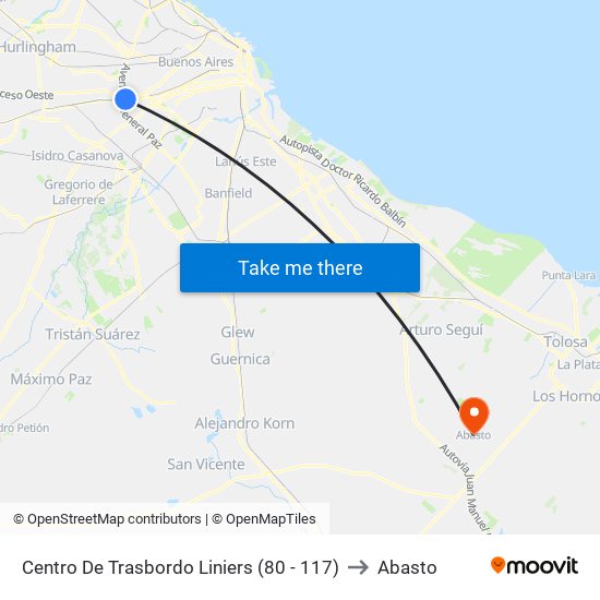 Centro De Trasbordo Liniers (80 - 117) to Abasto map