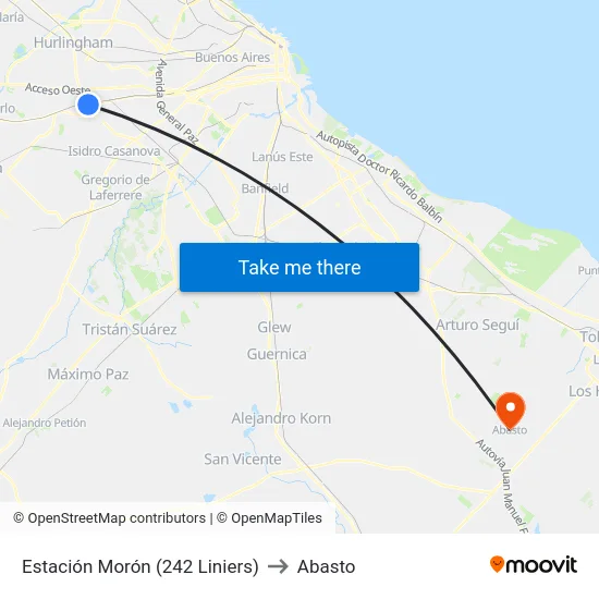 Estación Morón (242 Liniers) to Abasto map