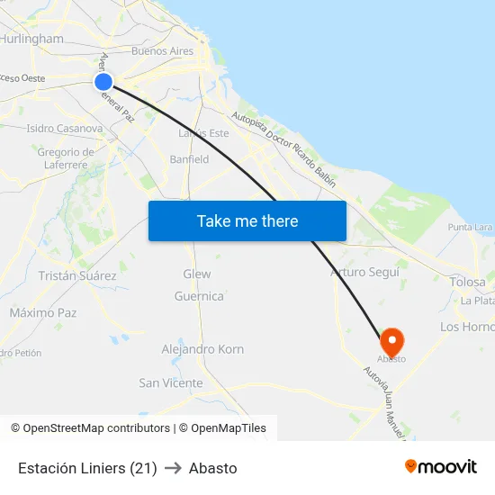 Estación Liniers (21) to Abasto map
