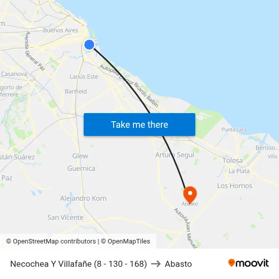 Necochea Y Villafañe (8 - 130 - 168) to Abasto map