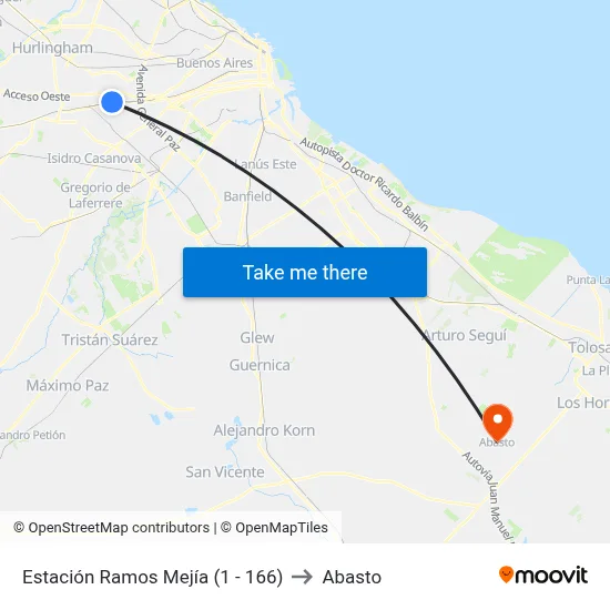 Estación Ramos Mejía (1 - 166) to Abasto map