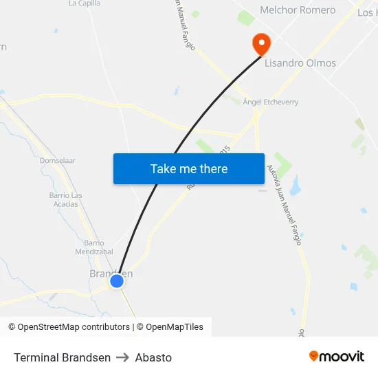 Terminal Brandsen to Abasto map