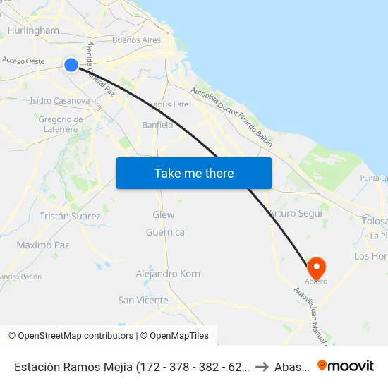 Estación Ramos Mejía (172 - 378 - 382 - 620) to Abasto map