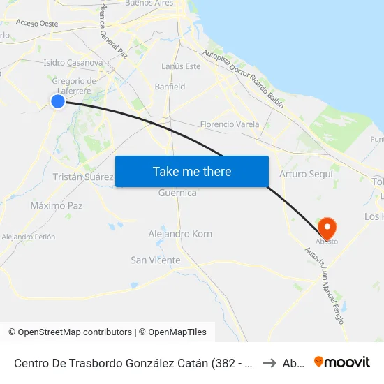 Centro De Trasbordo González Catán (205 - 382 - 620 Gral. Paz - Liniers) to Abasto map
