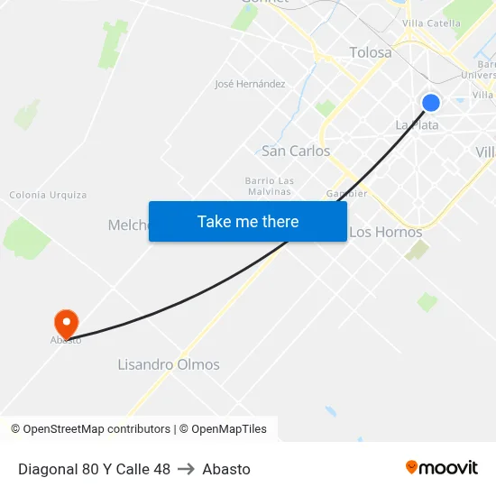 Diagonal 80 Y Calle 48 to Abasto map
