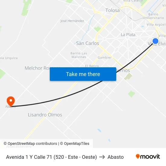 Avenida 1 Y Calle 71 (520 - Este - Oeste) to Abasto map