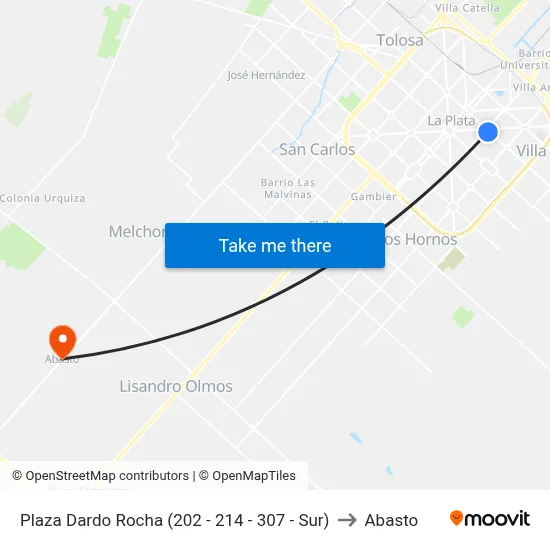 Plaza Dardo Rocha (202 - 214 - 307 - Sur) to Abasto map