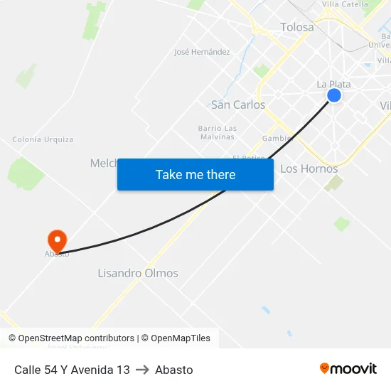 Calle 54 Y Avenida 13 to Abasto map