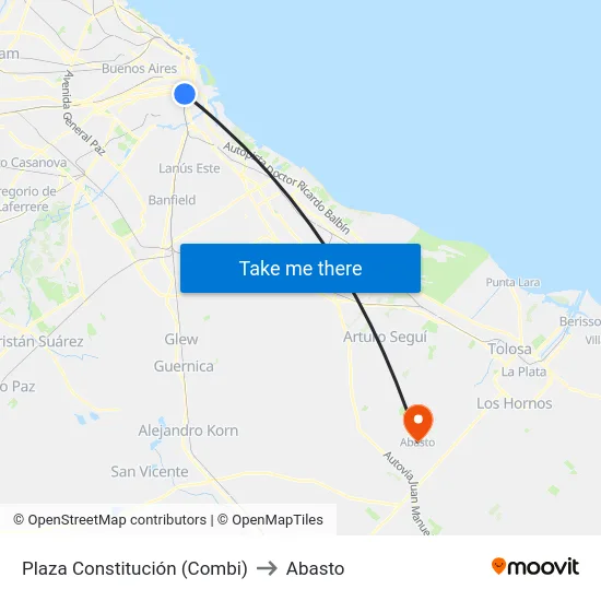 Plaza Constitución (Combi) to Abasto map