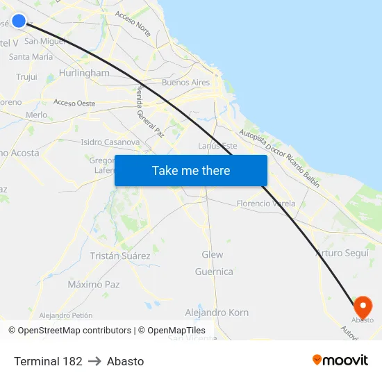 Terminal 182 to Abasto map