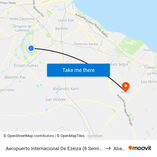 Aeropuerto Internacional De Ezeiza (8 Semirápido - 51) to Abasto map