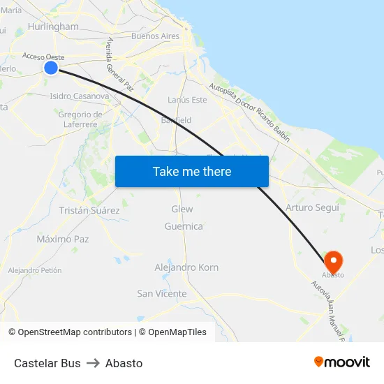 Castelar Bus to Abasto map