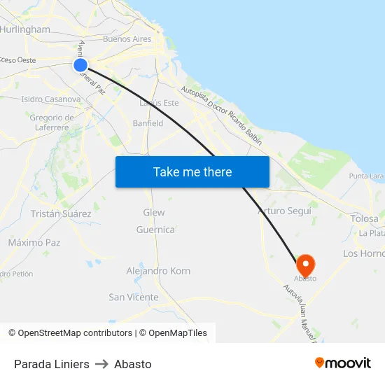 Parada Liniers to Abasto map