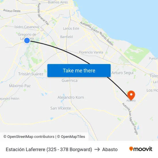 Estación Laferrere (325 - 378 Borgward) to Abasto map