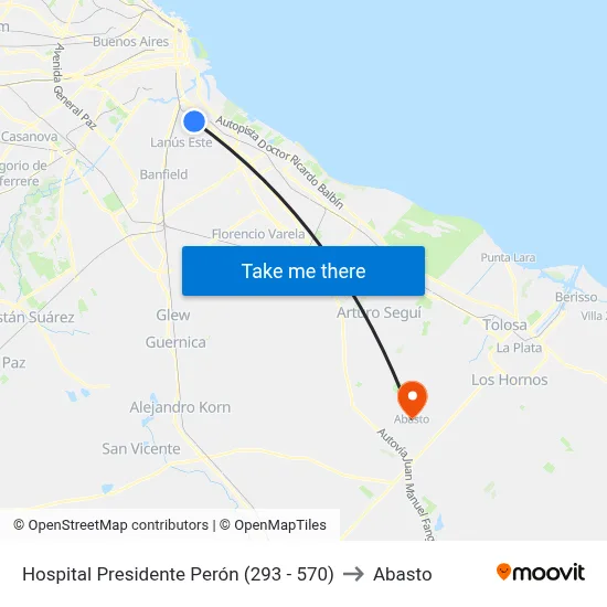Hospital Presidente Perón (293 - 570) to Abasto map