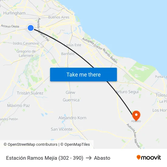 Estación Ramos Mejía (302 - 390) to Abasto map