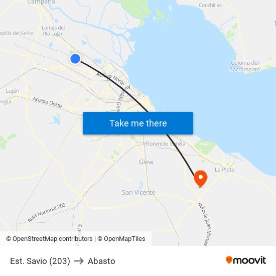Est. Savio (203) to Abasto map