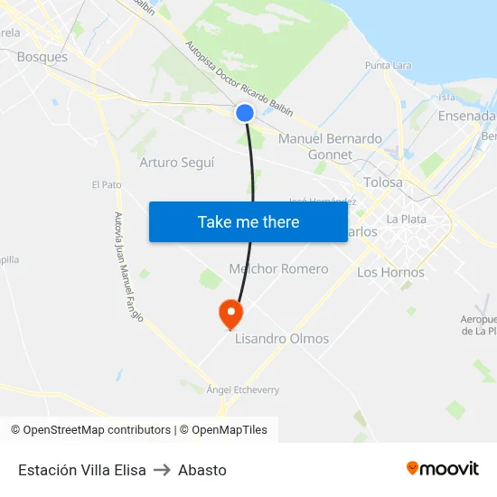 Estación Villa Elisa to Abasto map
