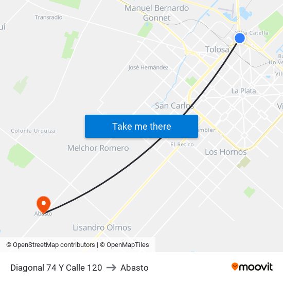 Diagonal 74 Y Calle 120 to Abasto map