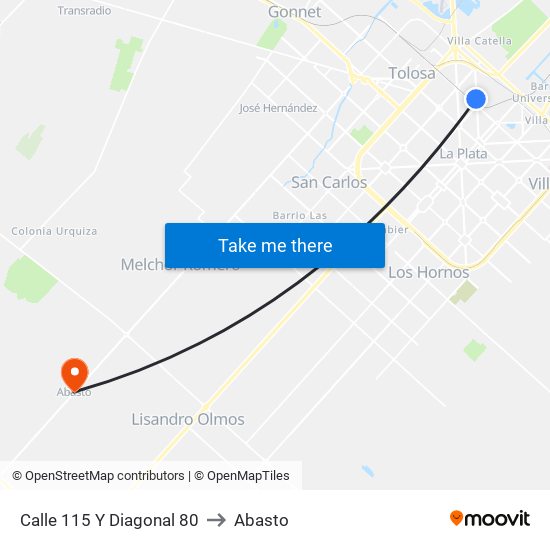 Calle 115 Y Diagonal 80 to Abasto map