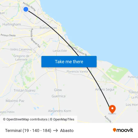 Terminal (19 - 140 - 184) to Abasto map