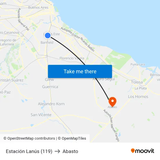 Estación Lanús (119) to Abasto map