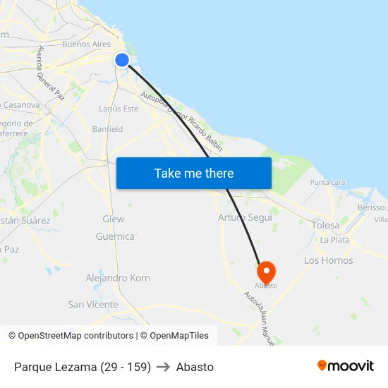 Parque Lezama (29 - 159) to Abasto map