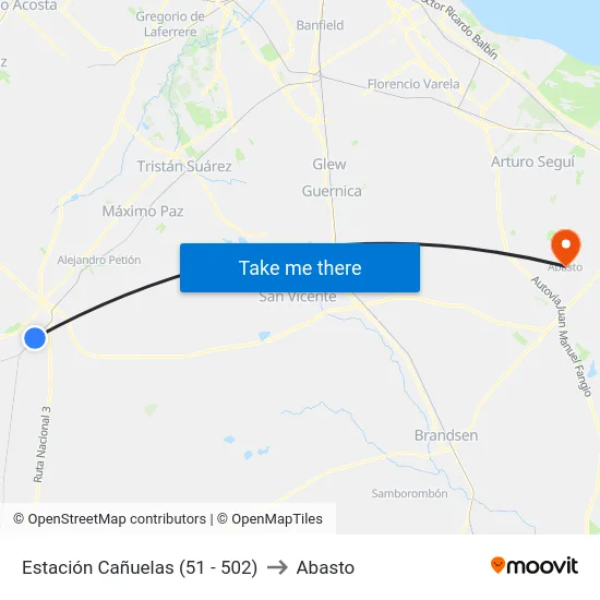Estación Cañuelas (51 - 502) to Abasto map