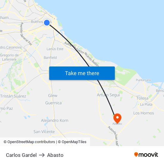 Carlos Gardel to Abasto map