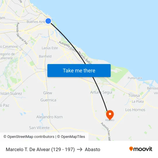 Marcelo T. De Alvear (129 - 197) to Abasto map