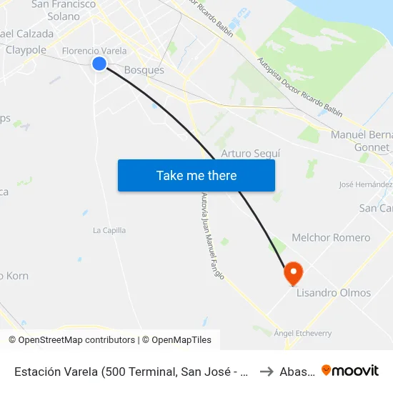 Estación Varela (500 Terminal, San José - 503r) to Abasto map