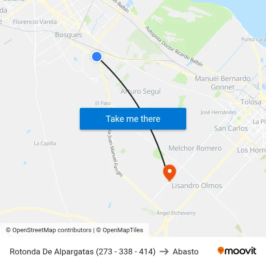 Rotonda De Alpargatas (273 - 338 - 414) to Abasto map