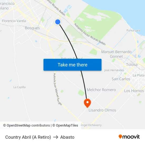 Country Abril (A Retiro) to Abasto map