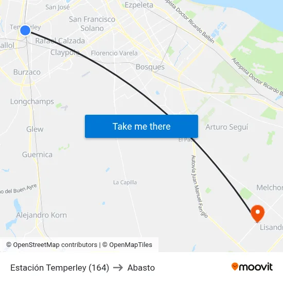 Estación Temperley (164) to Abasto map